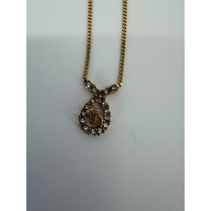Authentic Vintage Dior Crystal Logo Pendant Necklace Gold Tone Designer Jewelry